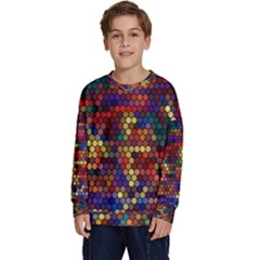 Hexagon Honeycomb Pattern Design Kids  Crewneck Sweatshirt by Ndabl3x