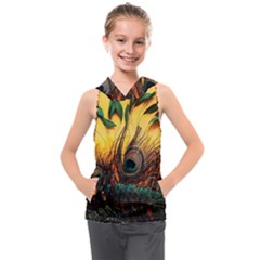 City Lights Sky Landmark Painting Kids  Sleeveless Hoodie by Cemarart