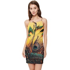 Peacock Feather Native Summer Tie Front Dress by Cemarart