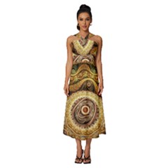 Fractals, Floral Ornaments, Waves Sleeveless Cross Front Cocktail Midi Chiffon Dress by nateshop