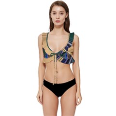 Eyes Pattern Woman Cartoon Low Cut Ruffle Edge Bikini Top by Cemarart