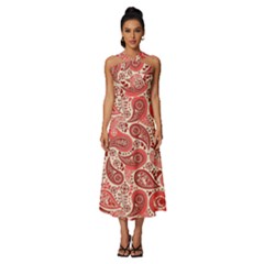 Paisley Red Ornament Texture Sleeveless Cross Front Cocktail Midi Chiffon Dress by nateshop