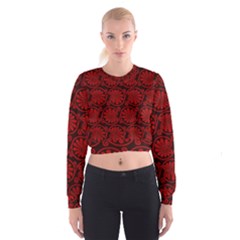 Red Floral Pattern Floral Greek Ornaments Cropped Sweatshirt by nateshop