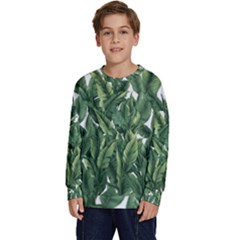 Tropical Leaves Kids  Crewneck Sweatshirt by goljakoff