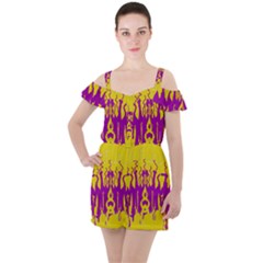 Yellow And Purple In Harmony Ruffle Cut Out Chiffon Playsuit by pepitasart