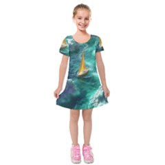 Countryside Landscape Nature Kids  Short Sleeve Velvet Dress by Cemarart