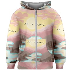 Mountain Birds River Sunset Nature Kids  Zipper Hoodie Without Drawstring by Cemarart