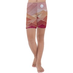 Mountains Sunset Landscape Nature Kids  Lightweight Velour Capri Yoga Leggings by Cemarart