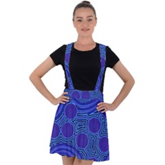 Authentic Aboriginal Art - Rivers Around Us Velvet Suspender Skater Skirt by hogartharts