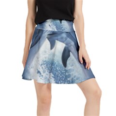 Dolphins Sea Ocean Water Waistband Skirt by Cemarart