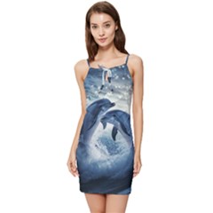 Dolphins Sea Ocean Water Summer Tie Front Dress by Cemarart