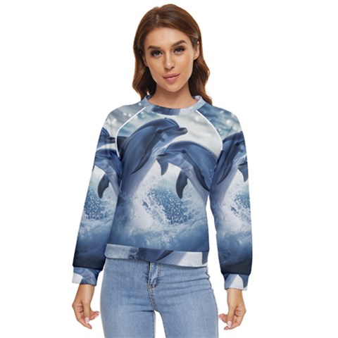 Dolphins Sea Ocean Water Women s Long Sleeve Raglan T-shirt by Cemarart