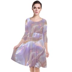 Silk Waves Abstract Quarter Sleeve Waist Band Dress by Cemarart