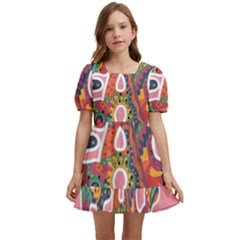 Flower Power Hippie Boho Love Peace Text Pink Pop Art Spirit Kids  Short Sleeve Dolly Dress by Grandong