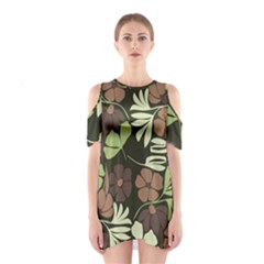 Flowers Leaves Plant Botanical Boho Bohemian Minimalist Nature Shoulder Cutout One Piece Dress by Grandong