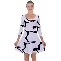 Black And White Swirl Background Quarter Sleeve Skater Dress by Cemarart