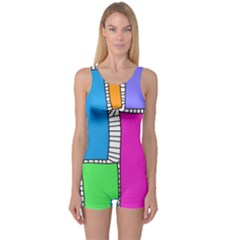 Shapes Texture Colorful Cartoon One Piece Boyleg Swimsuit by Cemarart