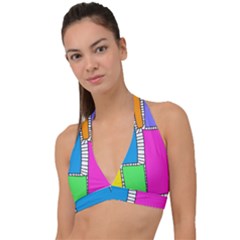 Shapes Texture Colorful Cartoon Halter Plunge Bikini Top by Cemarart