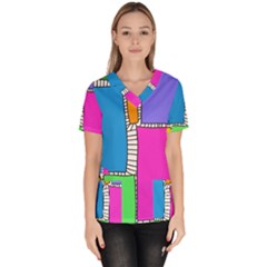 Shapes Texture Colorful Cartoon Women s V-neck Scrub Top by Cemarart