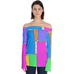 Shapes Texture Colorful Cartoon Off Shoulder Long Sleeve Top by Cemarart