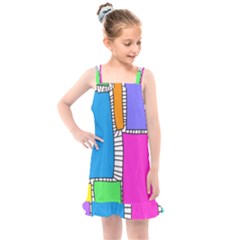 Shapes Texture Colorful Cartoon Kids  Overall Dress by Cemarart