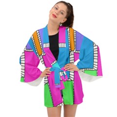 Shapes Texture Colorful Cartoon Long Sleeve Kimono by Cemarart