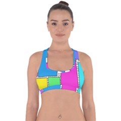 Shapes Texture Colorful Cartoon Cross Back Hipster Bikini Top  by Cemarart