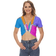 Shapes Texture Colorful Cartoon Twist Front Crop Top by Cemarart