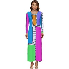 Shapes Texture Colorful Cartoon Long Sleeve Longline Maxi Dress by Cemarart