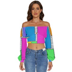 Shapes Texture Colorful Cartoon Long Sleeve Crinkled Weave Crop Top by Cemarart