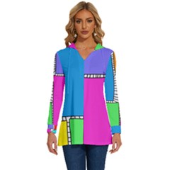 Shapes Texture Colorful Cartoon Long Sleeve Drawstring Hooded Top by Cemarart