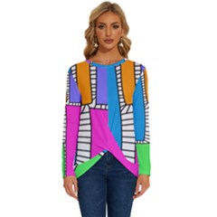 Shapes Texture Colorful Cartoon Long Sleeve Crew Neck Pullover Top by Cemarart