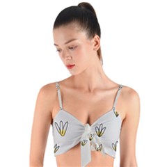 Pattern Leaves Daisies Print Woven Tie Front Bralet by Cemarart