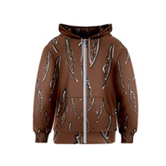 Feather Leaf Pattern Print Kids  Zipper Hoodie by Cemarart