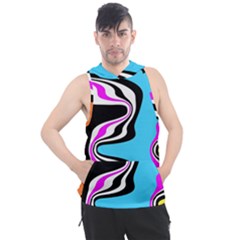 Liquid Warp Background Orange Blue Men s Sleeveless Hoodie by Cemarart