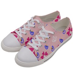 Flower Heart Print Pattern Pink Women s Low Top Canvas Sneakers by Cemarart