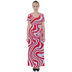 Red White Background Swirl Playful High Waist Short Sleeve Maxi Dress by Cemarart