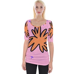 Doodle Flower Sparkles Orange Pink Wide Neckline T-shirt