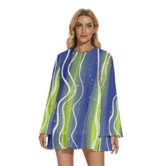 Texture Multicolour Gradient Grunge Round Neck Long Sleeve Bohemian Style Chiffon Mini Dress by Cemarart