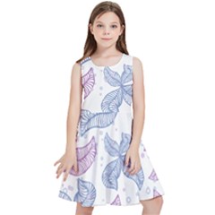 Leaves Line Art Background Kids  Skater Dress by Cemarart