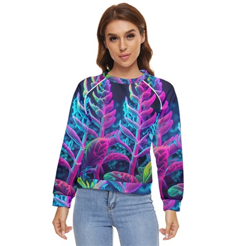 Spring Flower Neon Wallpaper Women s Long Sleeve Raglan T-shirt by Cemarart