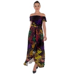 Floral Patter Flowers Floral Drawing Off Shoulder Open Front Chiffon Dress by Cemarart