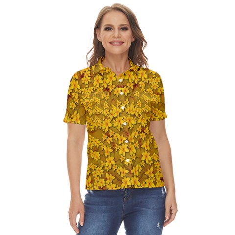 Blooming Flowers Of Lotus Paradise Women s Short Sleeve Double Pocket Shirt by pepitasart