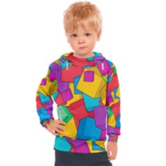 Abstract Cube Colorful  3d Square Pattern Kids  Hooded Pullover by Cemarart