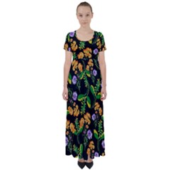 Flowers Pattern Art Floral Texture High Waist Short Sleeve Maxi Dress by Cemarart