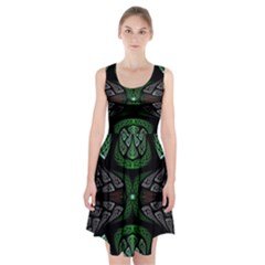 Fractal Green Black 3d Art Floral Pattern Racerback Midi Dress by Cemarart