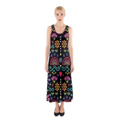 Mexican Folk Art Seamless Pattern Sleeveless Maxi Dress by Bedest