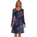 Wallet City Art Graffiti Long Sleeve Dress With Pocket View1