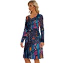 Wallet City Art Graffiti Long Sleeve Dress With Pocket View2