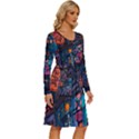 Wallet City Art Graffiti Long Sleeve Dress With Pocket View3